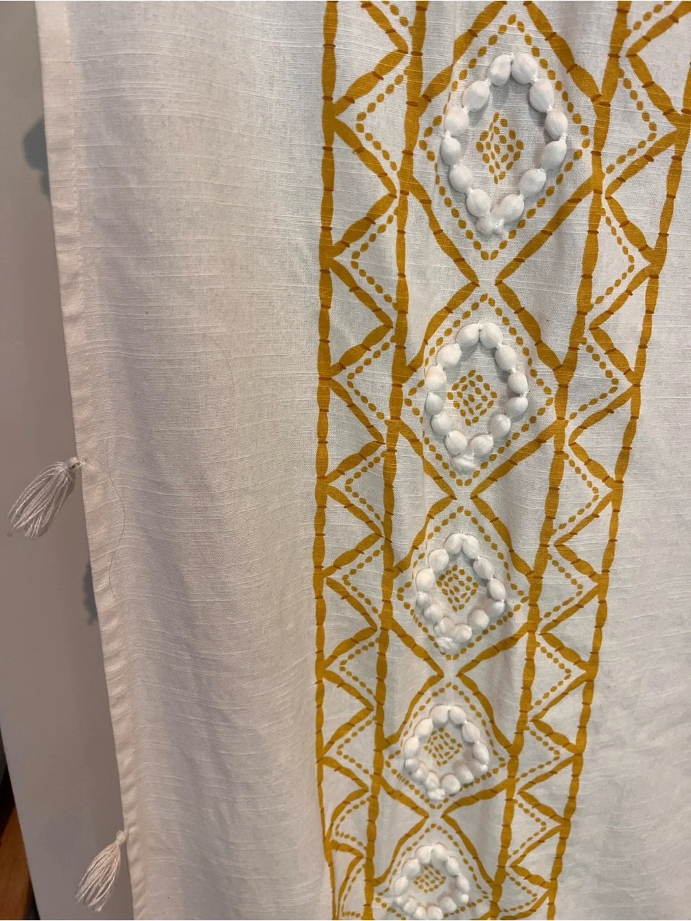 World Market Boho Curtains 2 Panels Cream Beige Mustard Golden Yellow Bamboo
